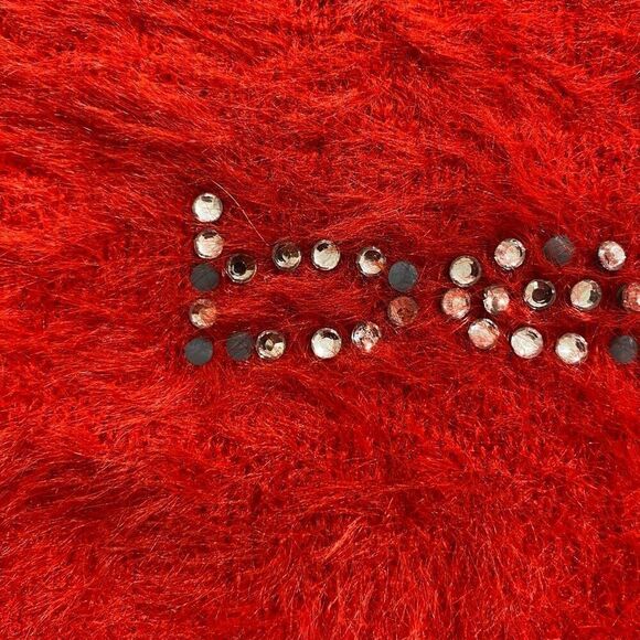 bebe Red Fuzzy Logo Sweater Size L Soft Long Sleeve Pullover - Picture 8 of 9